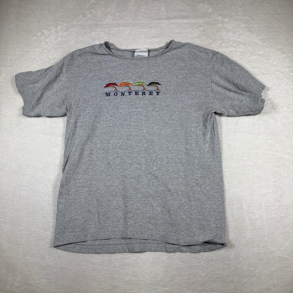 Monterey Embroidered Graphic T Shirt Gray Short‎ Sleeve Cotton Mens Medium